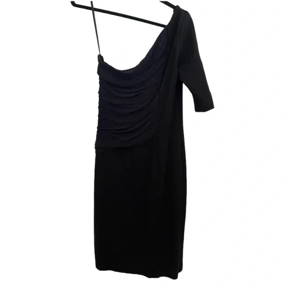 Bcbg maxazria  black shorted one shoulder ponte body con dress black 12 - Picture 3 of 7